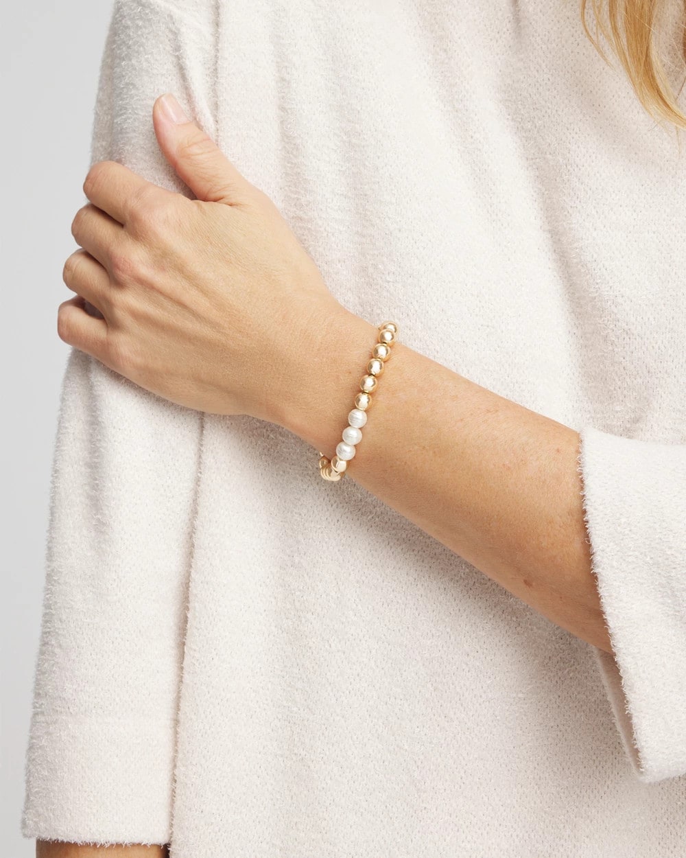 Chico's Latest - Goldtone Bead Stretch Bracelet Pearl