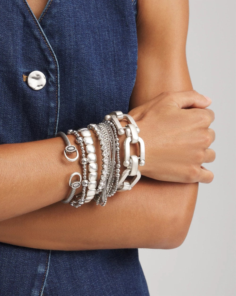 Chico's Value - Silvertone Stretch Bracelet Silver
