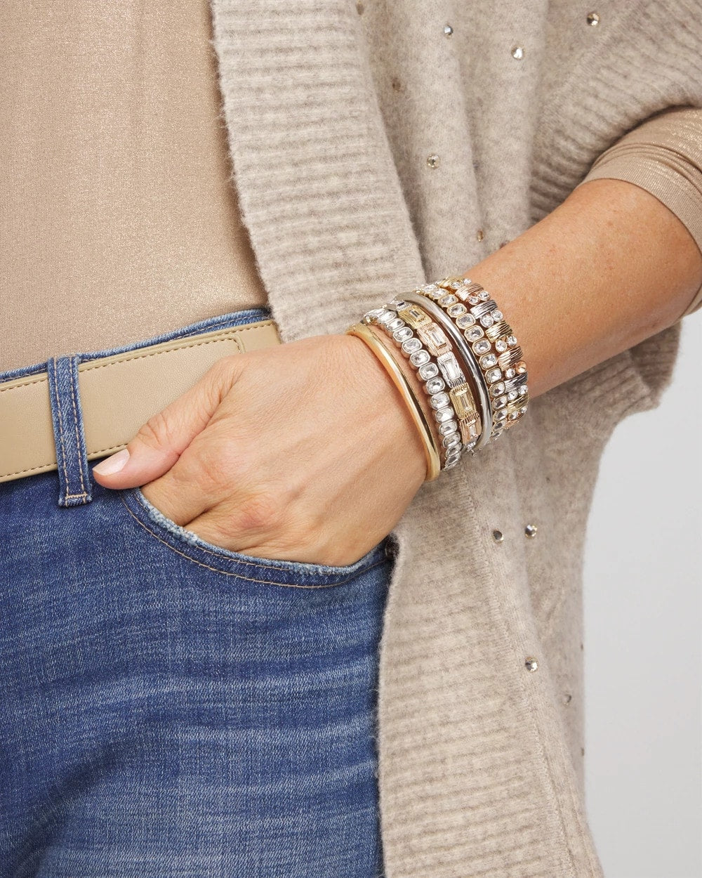 Chico's Deals - Silver Bezel Set Stretch Tennis Bracelet Silver