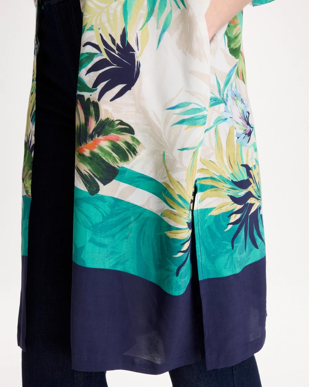 Chico's Deals - Printed Smocked Long Kimono Topanga Green