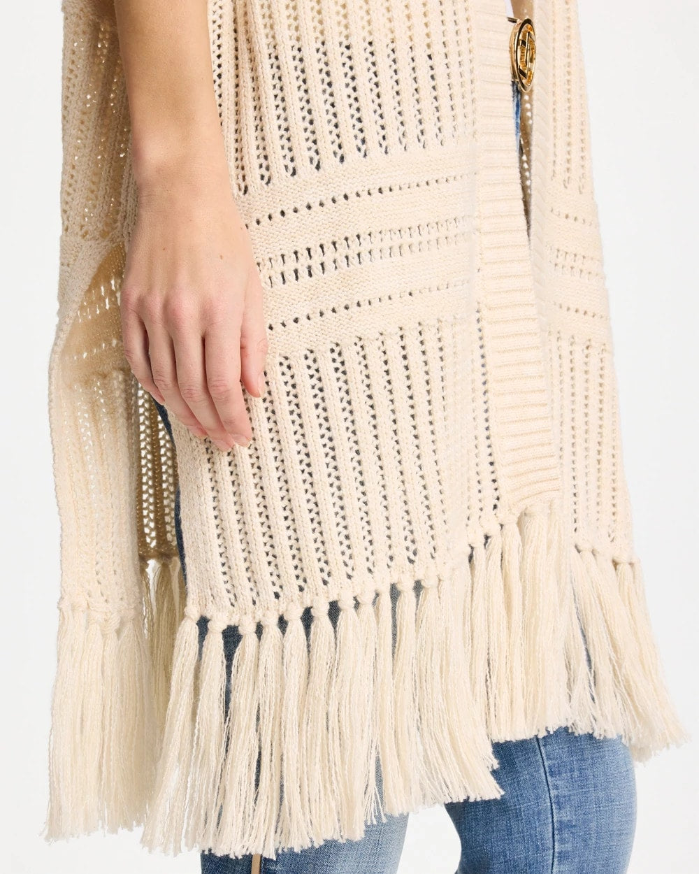 Chico's Premium - Long Knit Fringe Ruana Cream