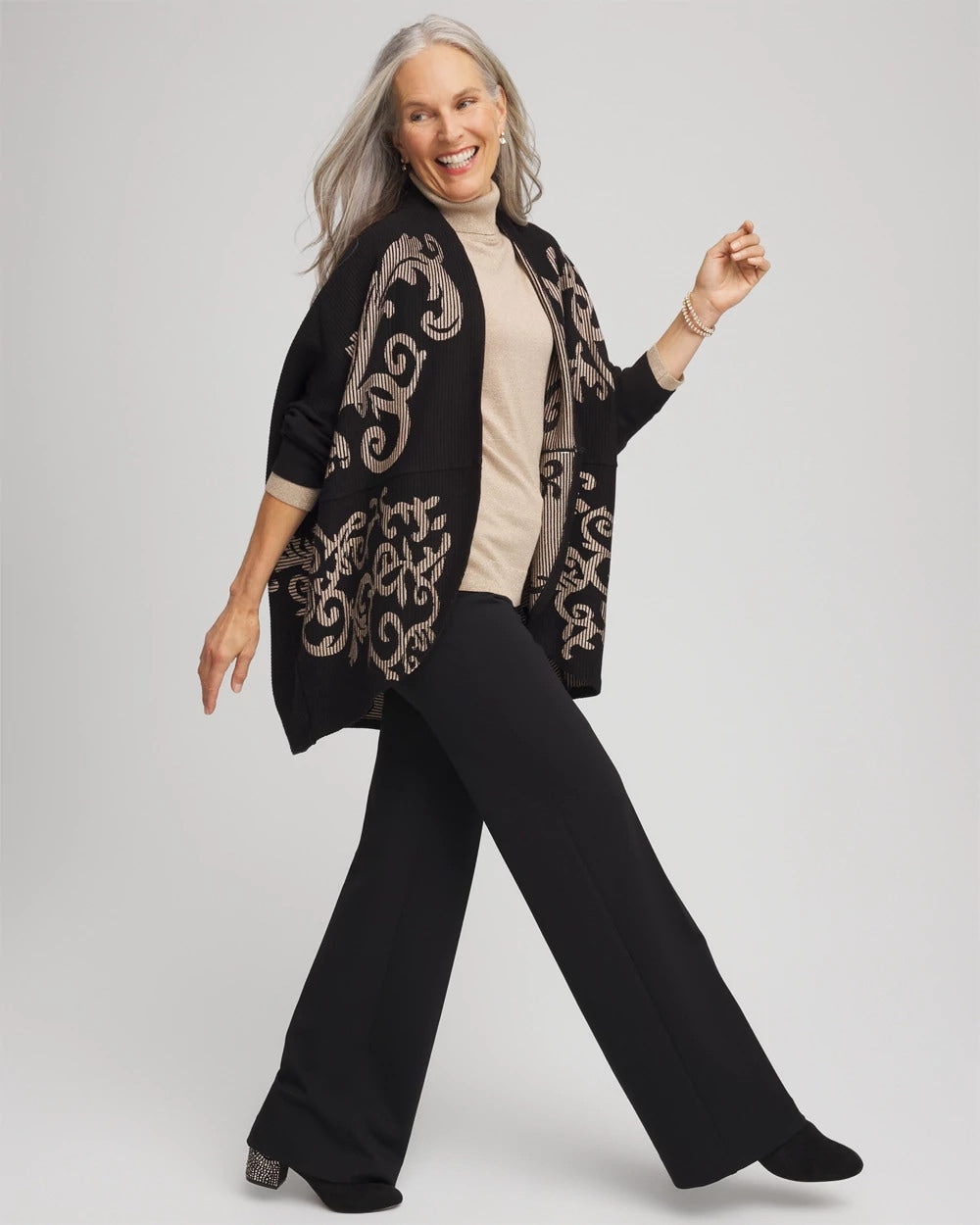Chico's Hot Sale - Ottoman Jacquard Cocoon Cardigan Black