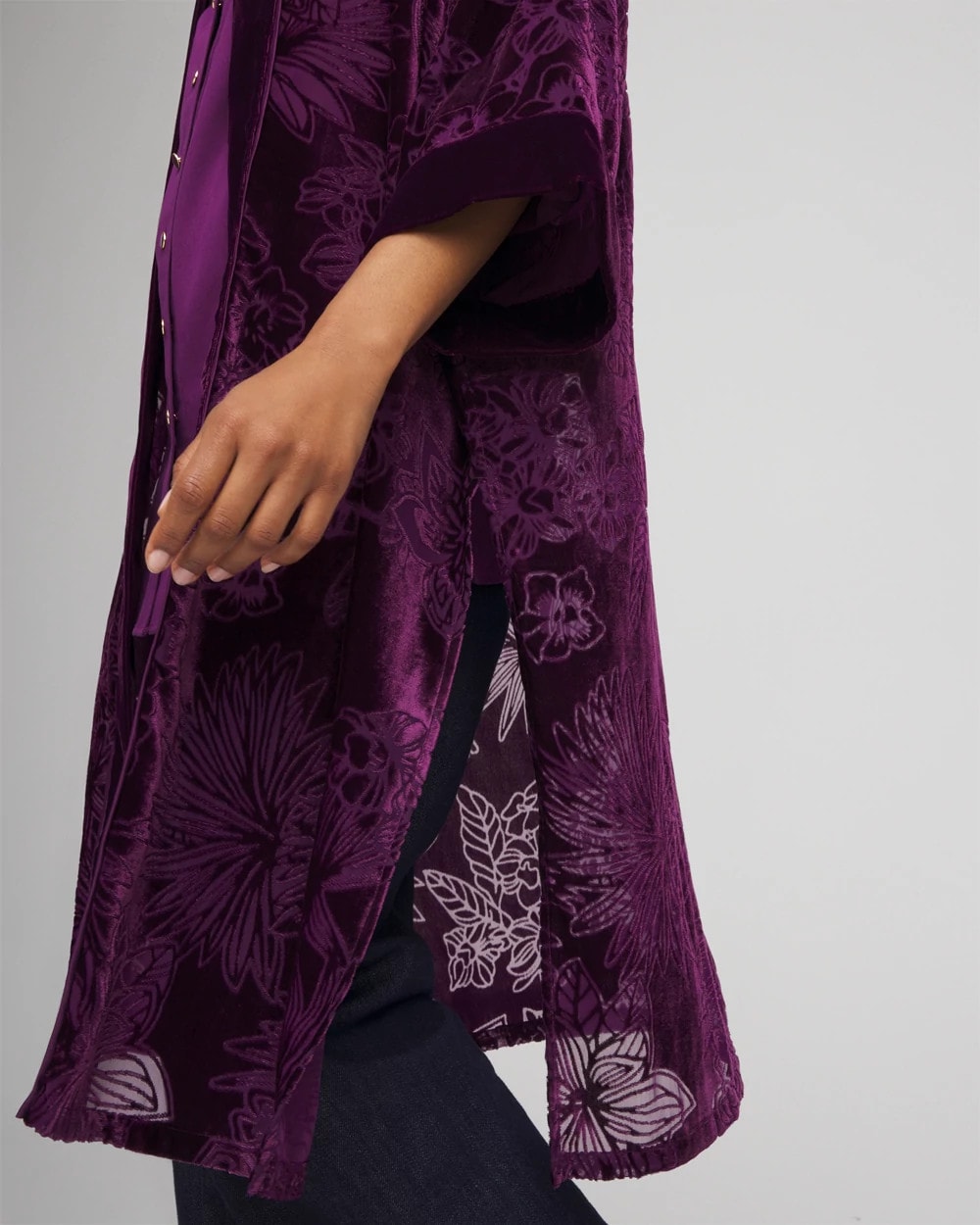 Chico's Sale - Floral Burnout Kimono Purple Royale