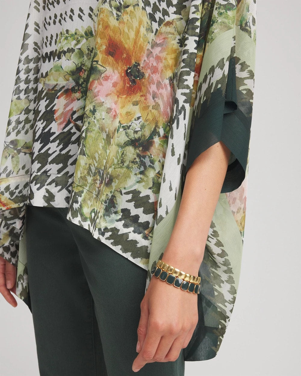 Chico's Essential - Printed Crinkle-Chiffon Pullover Poncho Nettle Leaf