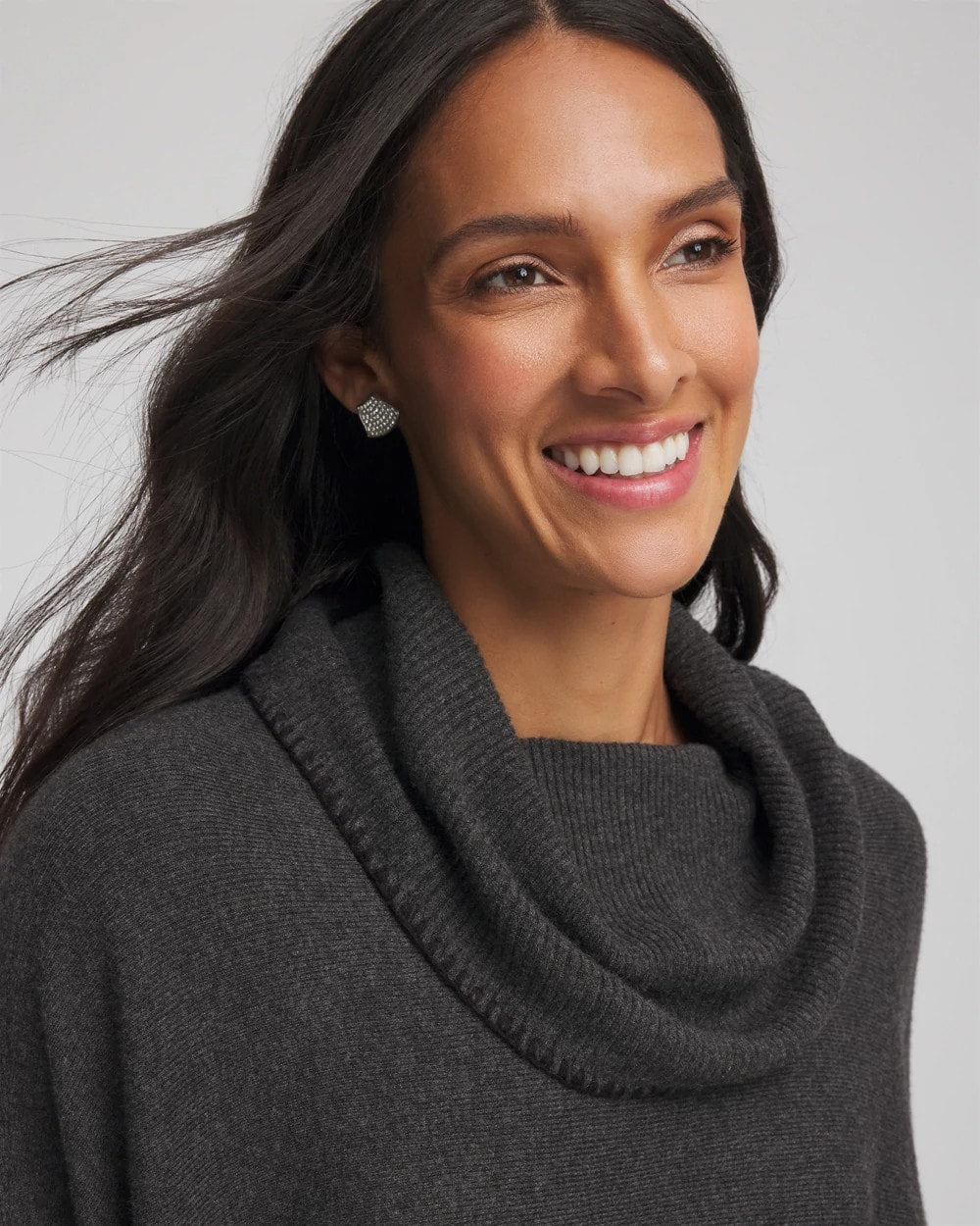Chico's Signature - Cowlneck Poncho Graphite Heather Gray