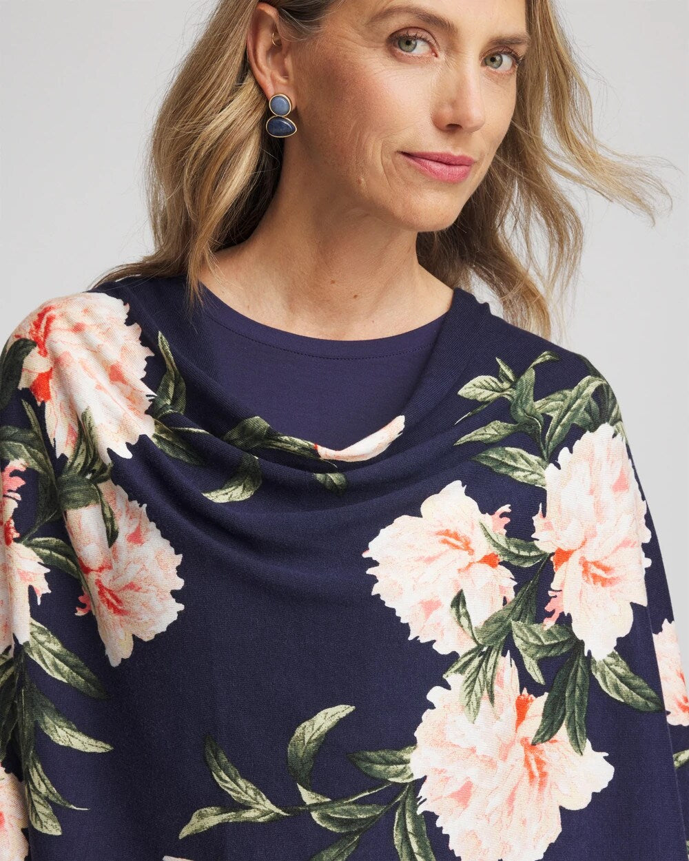 Chico's Signature - Asymmetrical Convertible Sweater Poncho Passport Blue