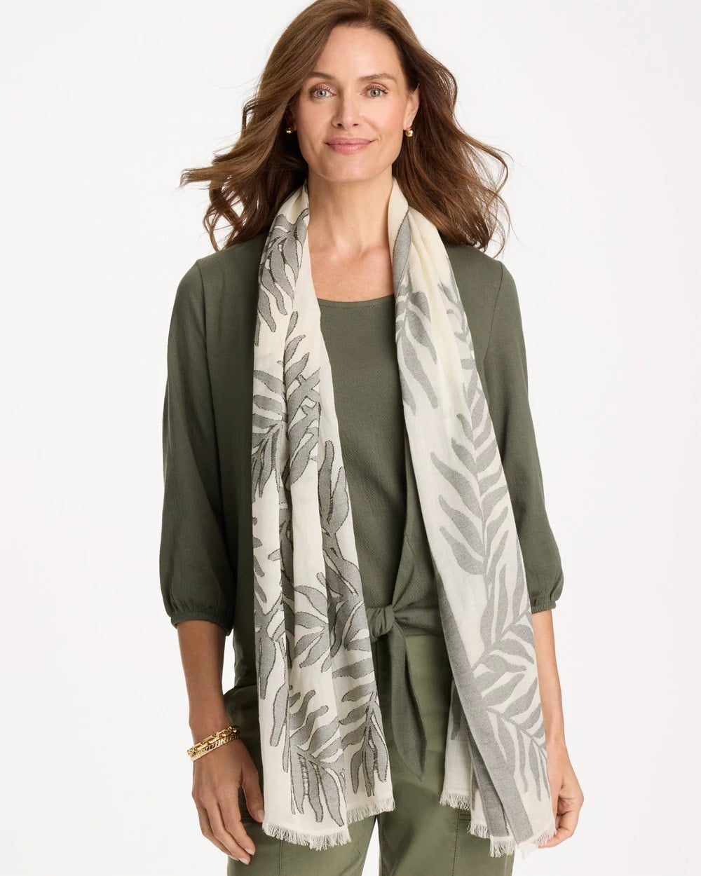 Chico's New - Palm Embroidered Oblong Scarf White