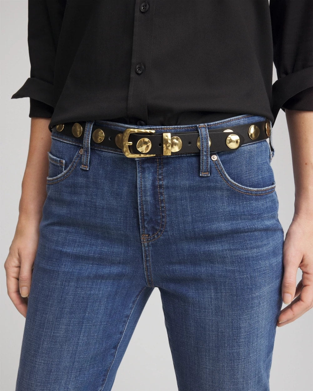 Chico's New - Studded Faux Leather Trouser Belt Black