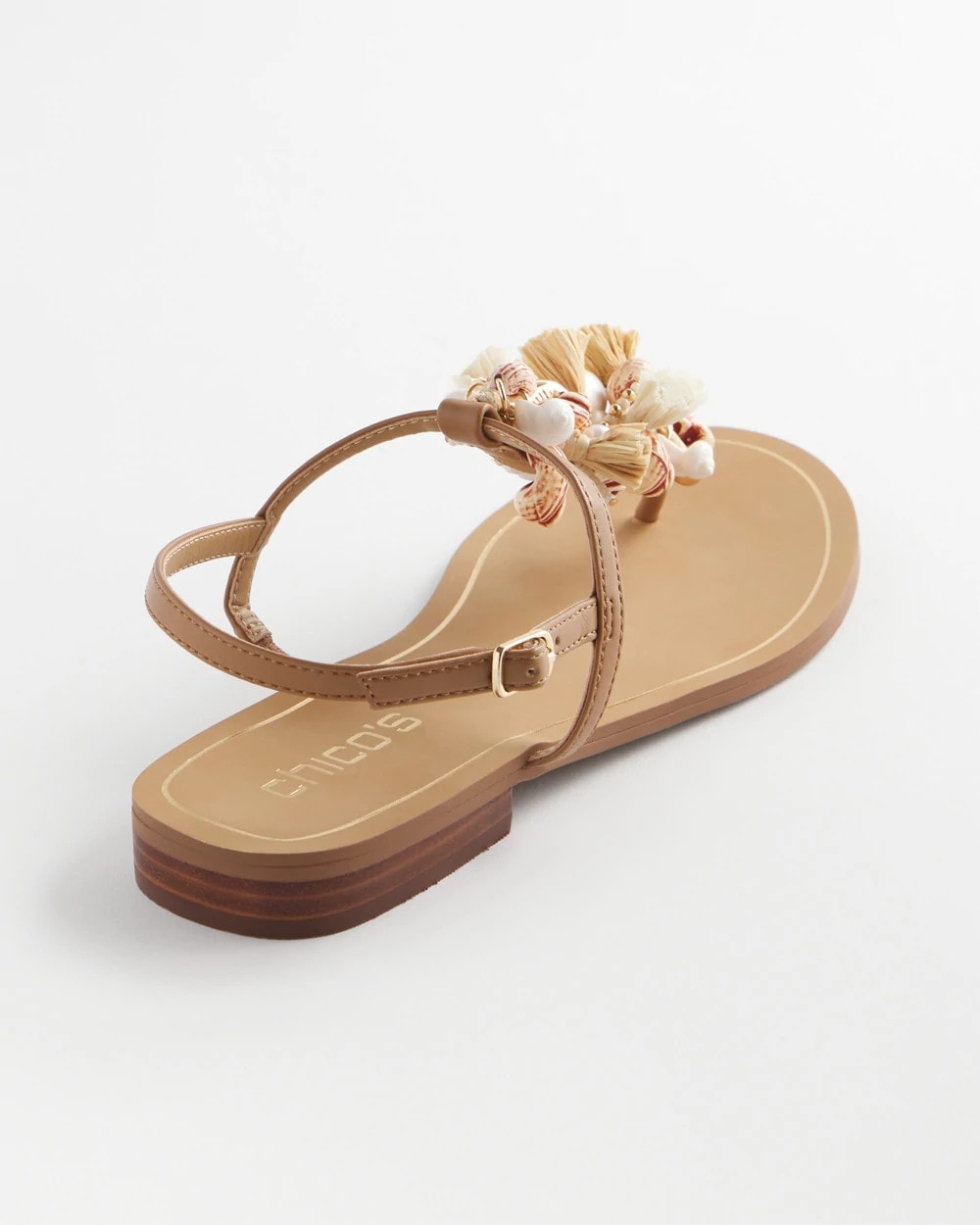 Chico's Premium - Beach Seashell T-Strap Sandals Natural