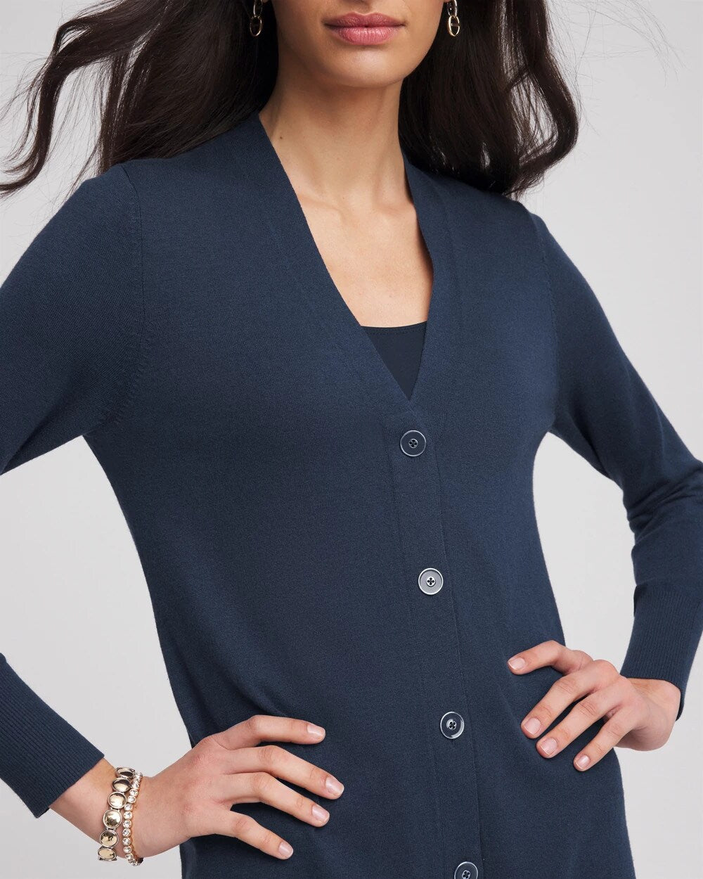 Chico's Recommended - Novelty Duster Button Cardigan Passport Blue