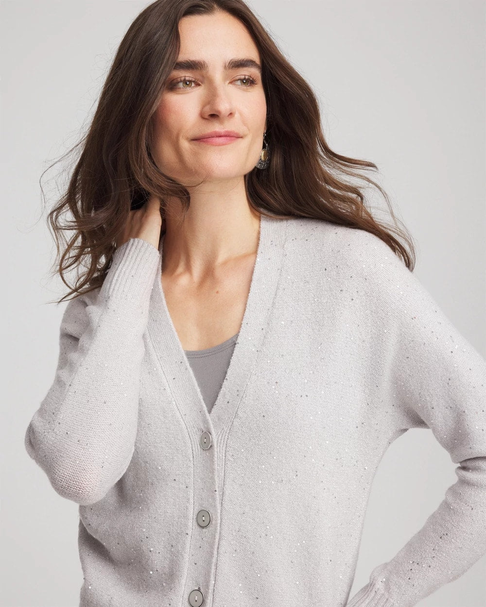 Chico's Special Offer - Shine Boyfriend Cardigan Dove Gray
