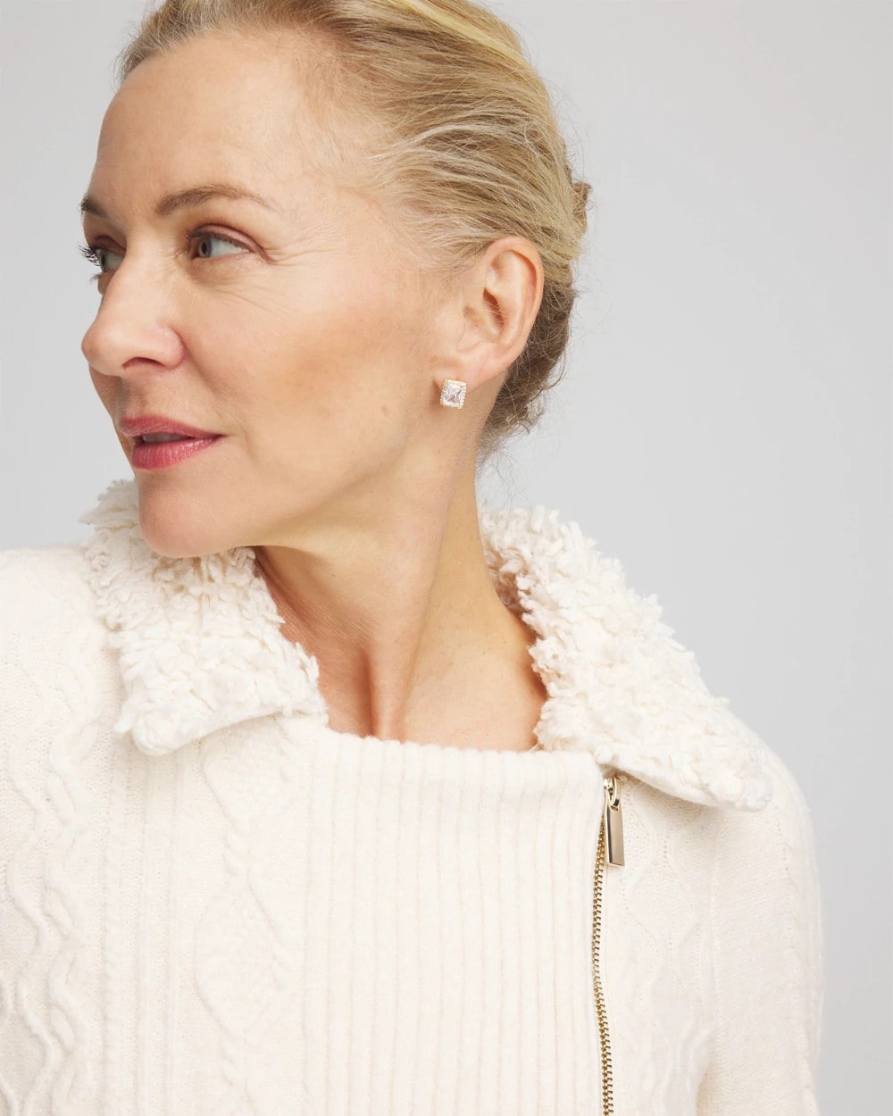 Chico's Featured - Fur Trim Moto Cardigan English Cream