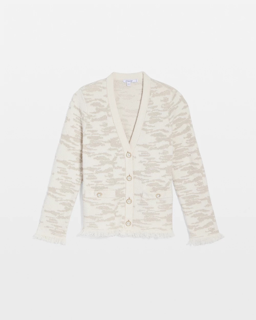 Chico's Essential - Fringe Textured V-Neck Cardigan English Cream
