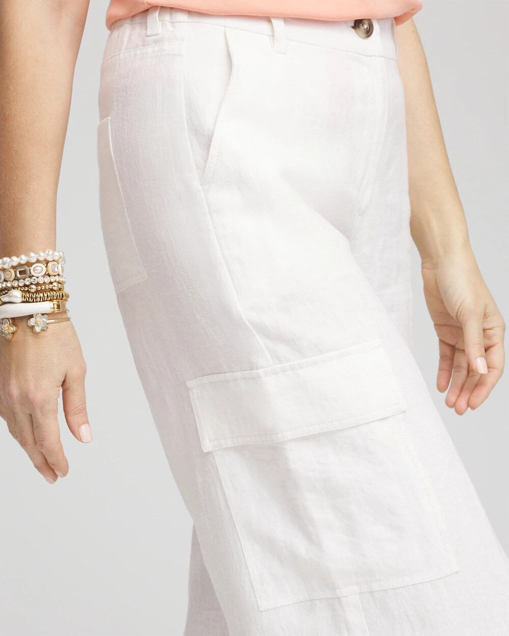 Chico's Recommended - Linen Cargo Wide-Leg Cropped Pants Alabaster