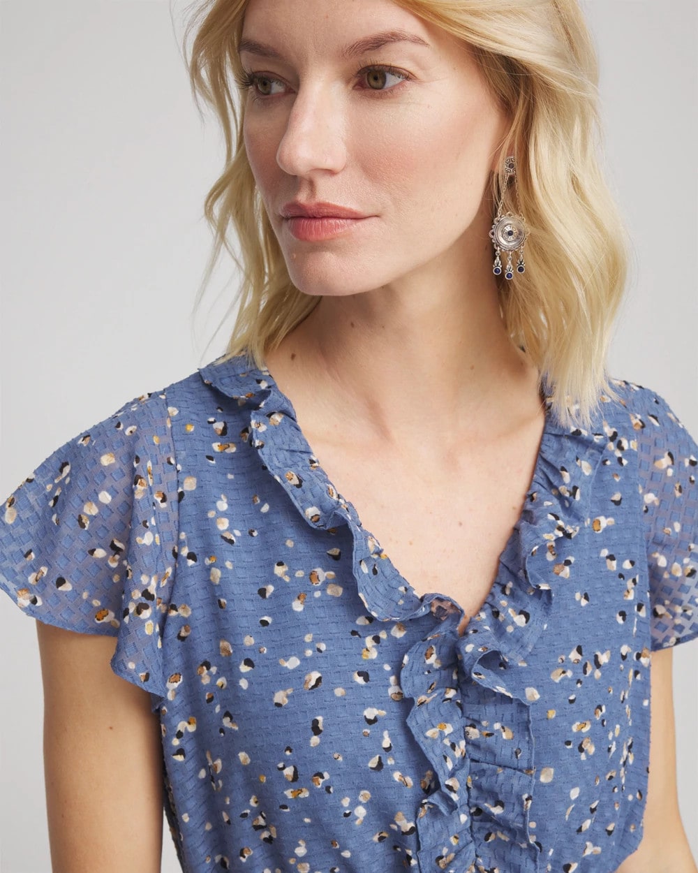 Chico's Trending - Textured Ruffled-Placket Maxi Dress Blue Lotus
