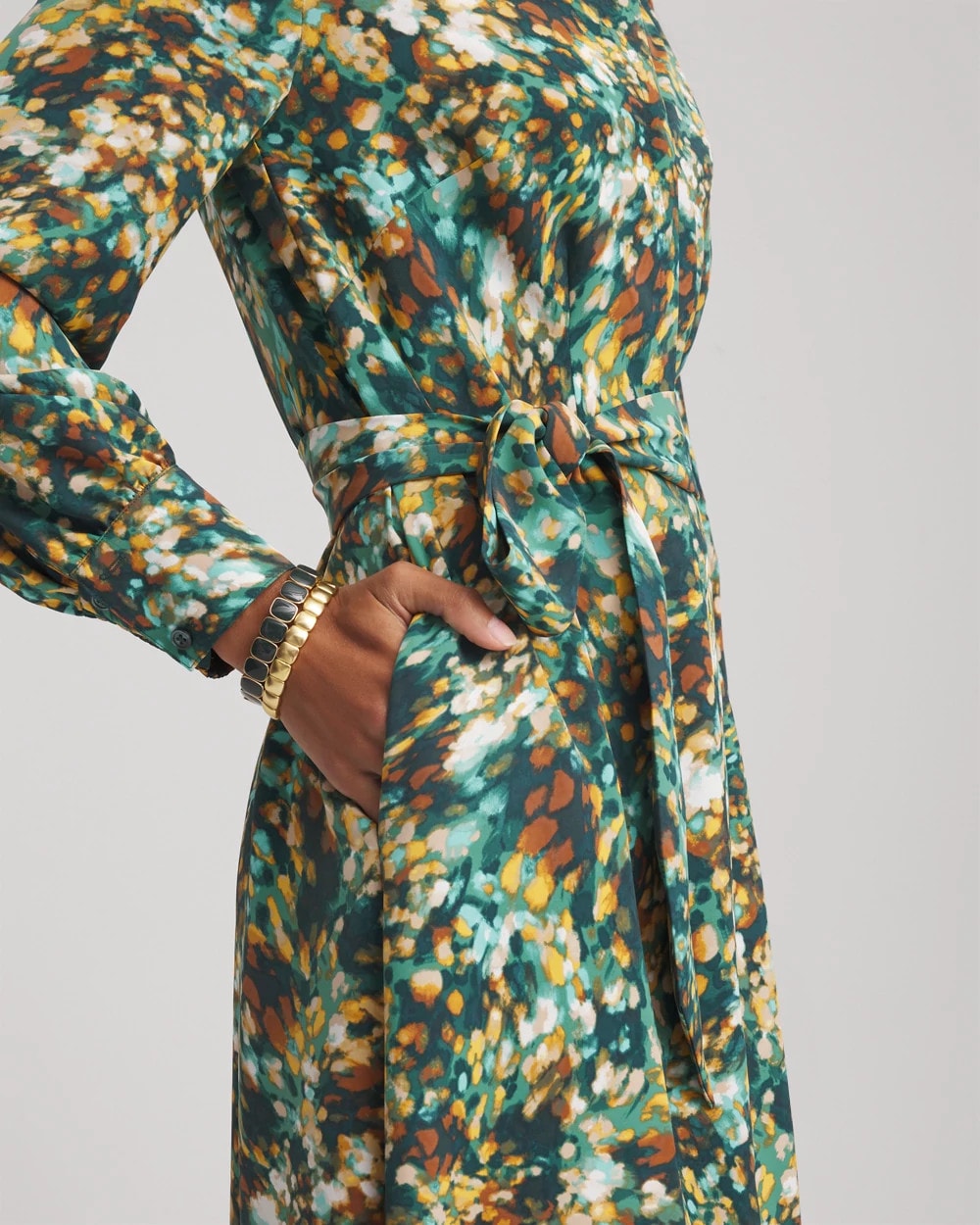 Chico's Best Seller - Printed Long-Sleeved Shirtdress Darkest Spruce