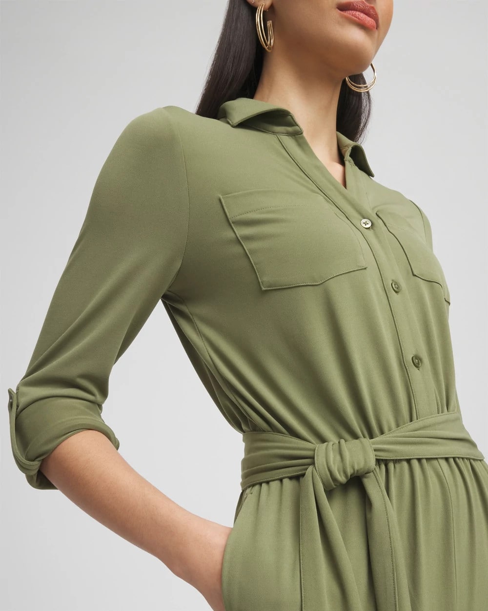 Chico's New - Belted Jersey Maxi Jumpsuit Rustic Olive