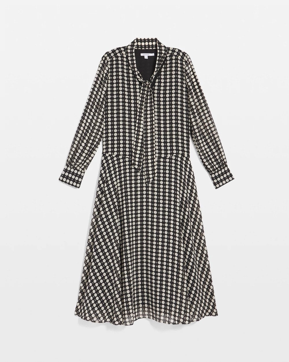 Chico's Exclusive - Chiffon Clip-Dot Tie-Neck Dress Black