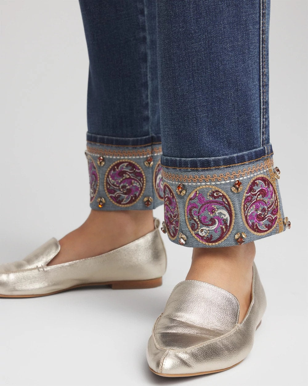 Chico's Quality - Embellished Pull-On Slim Ankle Jeggings Buttercup Indigo