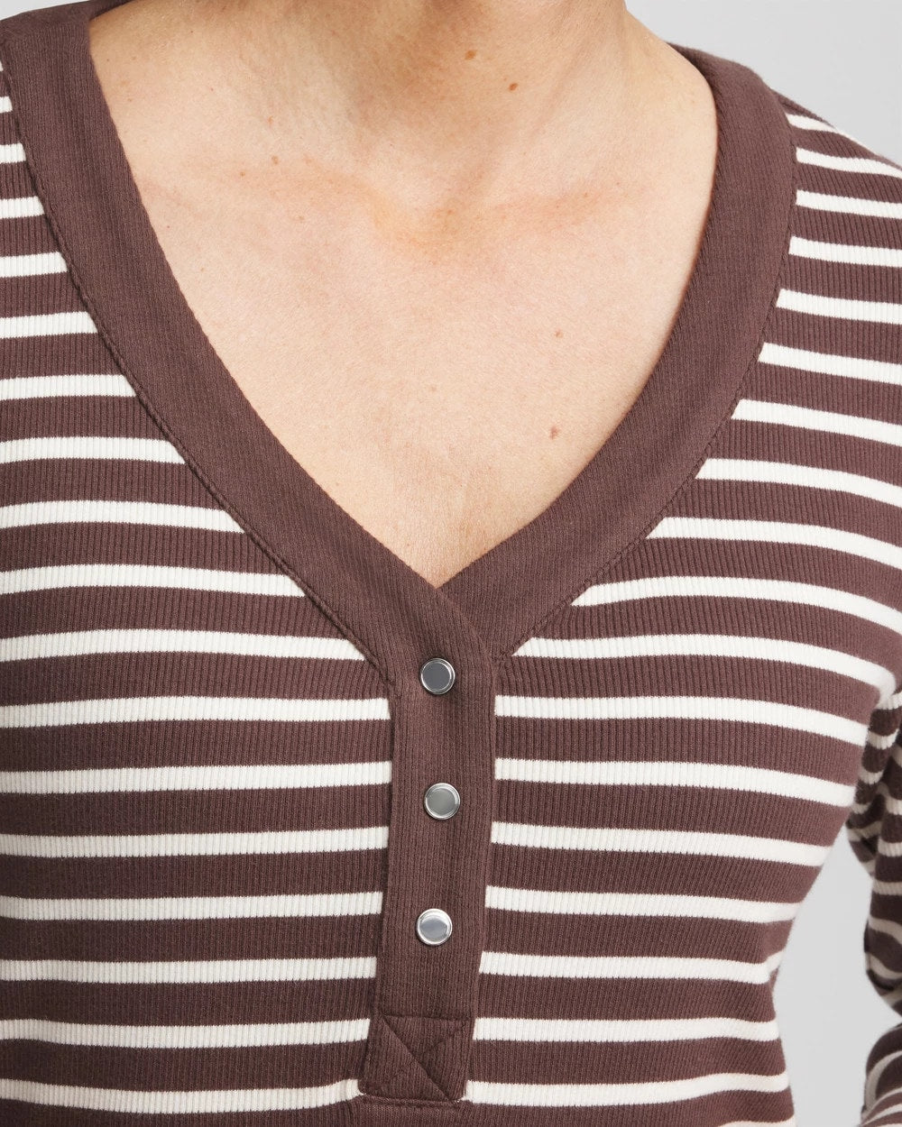 Chico's Everyday - Zenergy® Ribbed Striped Henley Tee Espresso