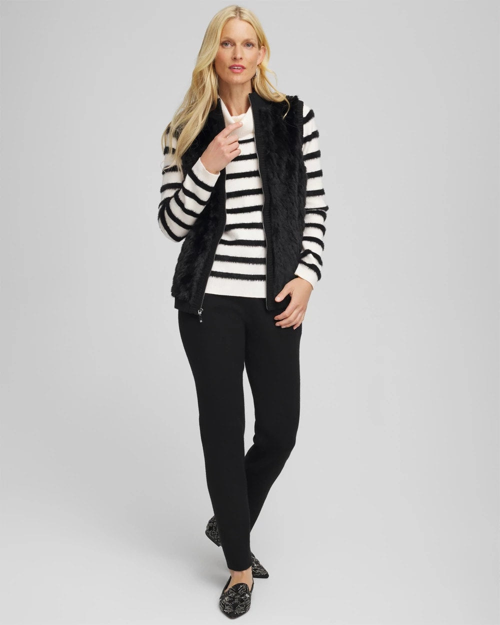 Chico's Deals - Zenergy® Luxe Eyelash Striped Sweater Black