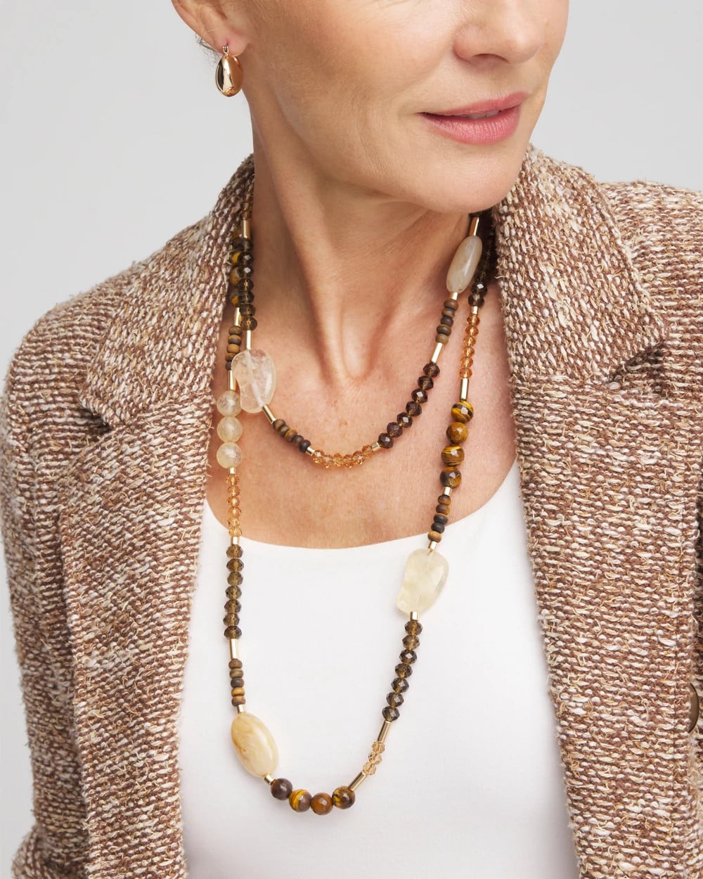Chico's Everyday - Tiger's Eye Single-Strand Necklace Neutral