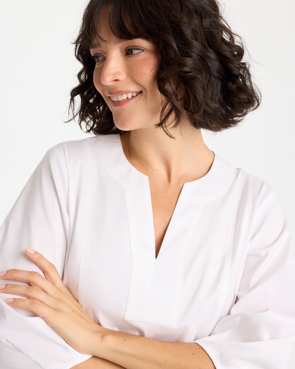 Chico's Customer Favorite - Poplin Cotton 3/4 Sleeve Popover Alabaster