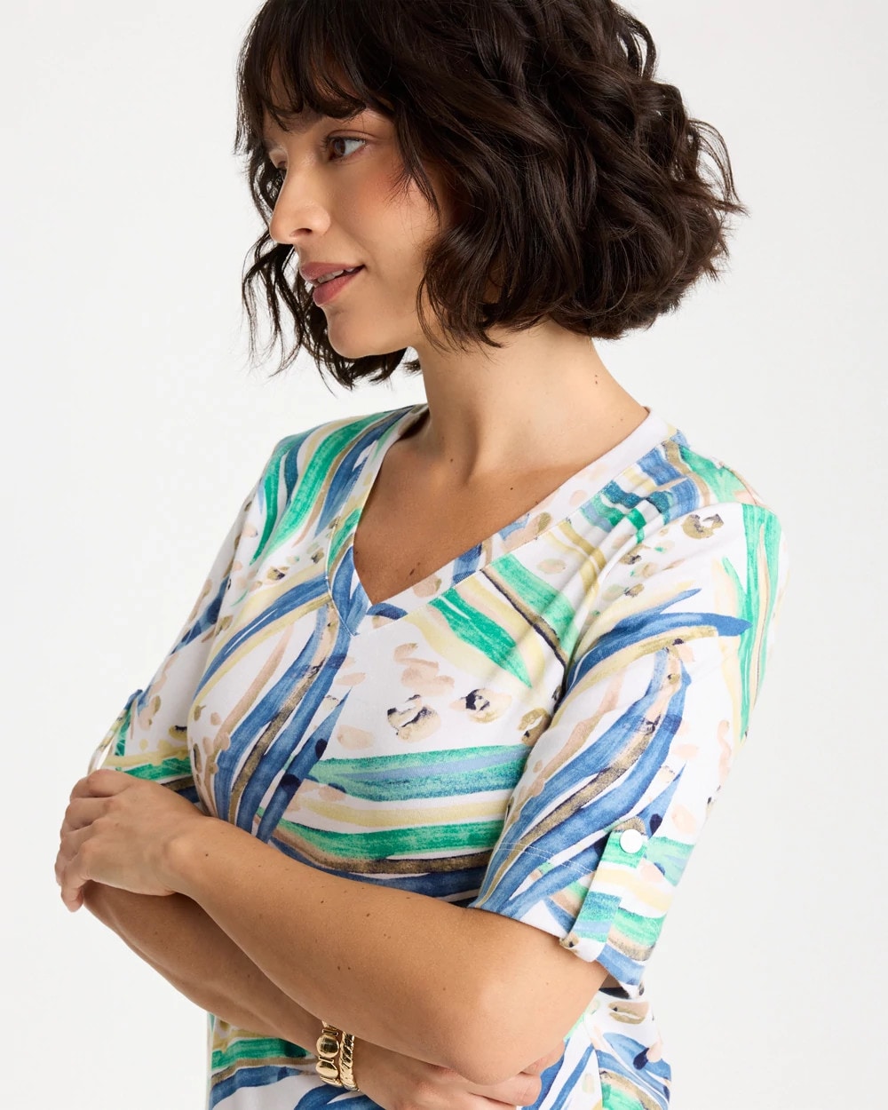 Chico's Special Offer - Printed Pima Elbow-Sleeve Tee Topanga Green