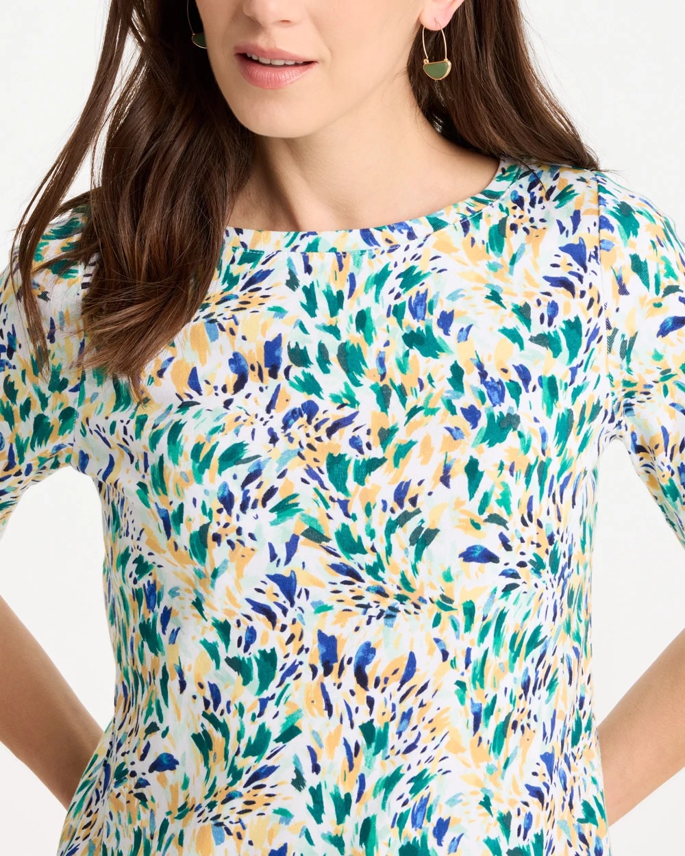 Chico's Value - Leafy Swamp Pima Elbow Sleeve Tee Topanga Green
