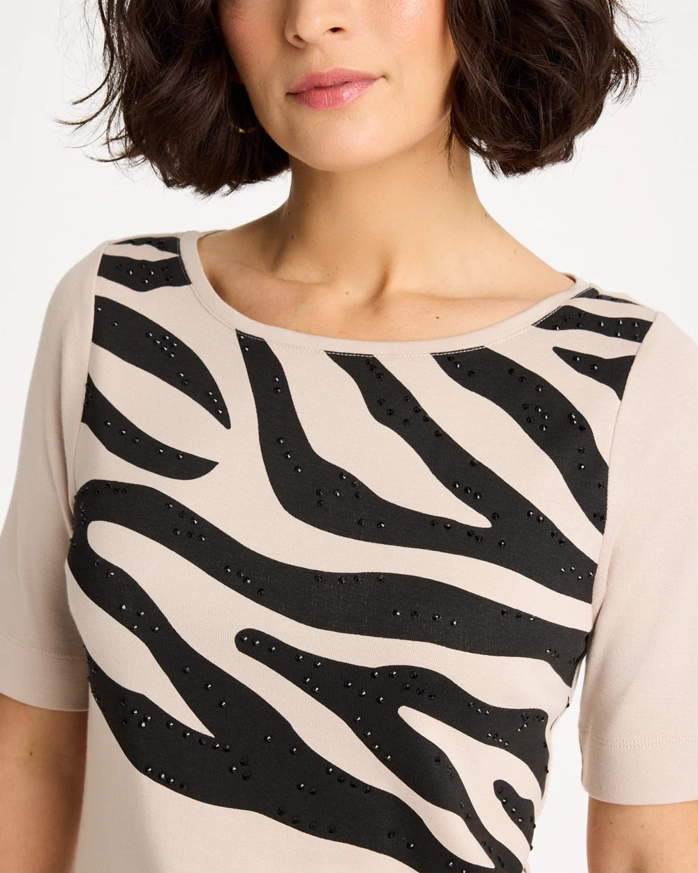 Chico's New - Zebra Pima Elbow Sleeve Tee Smokey Taupe