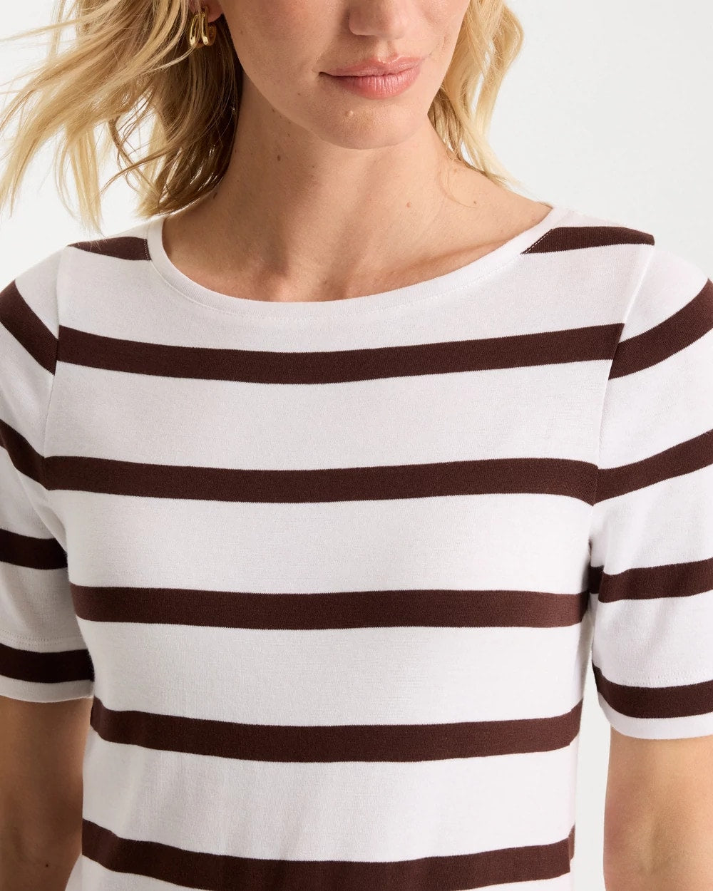 Chico's Discount - Striped Pima Elbow Sleeve Tee Alabaster