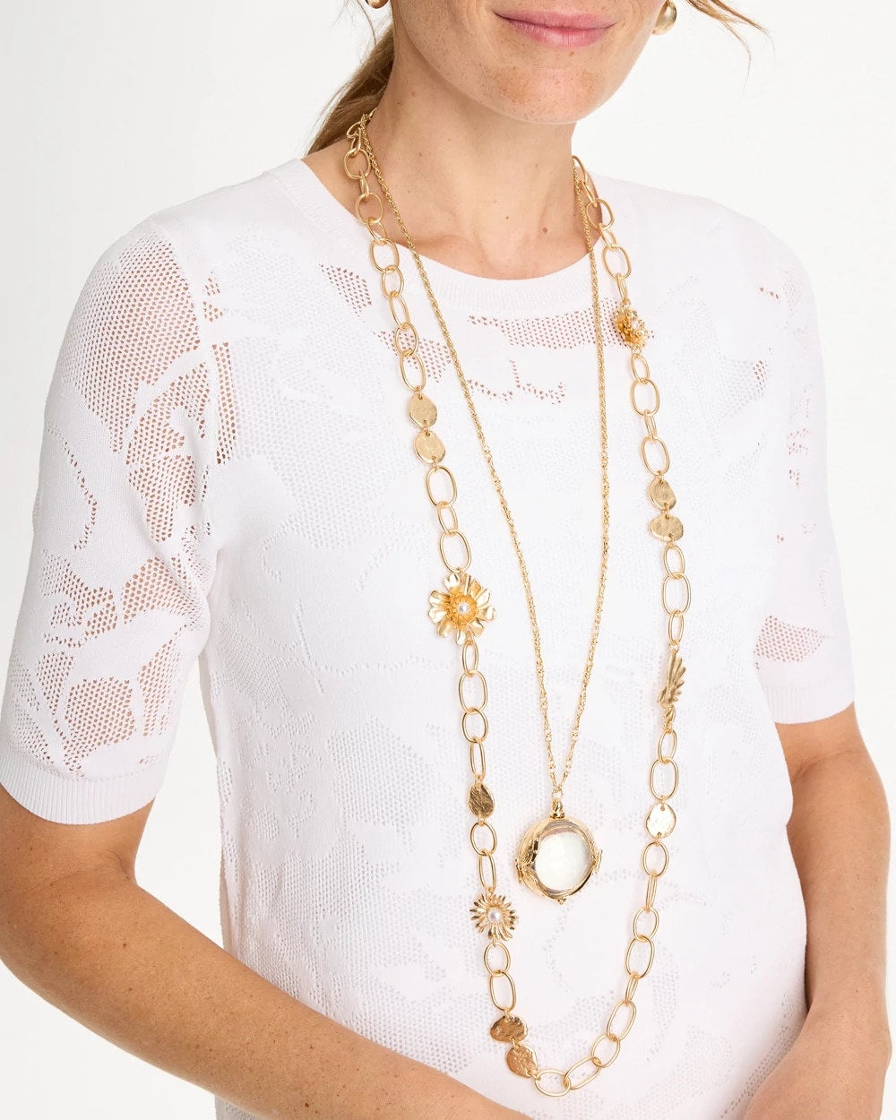 Chico's Smart Buy - Flower Long Single-Strand Necklace Gold