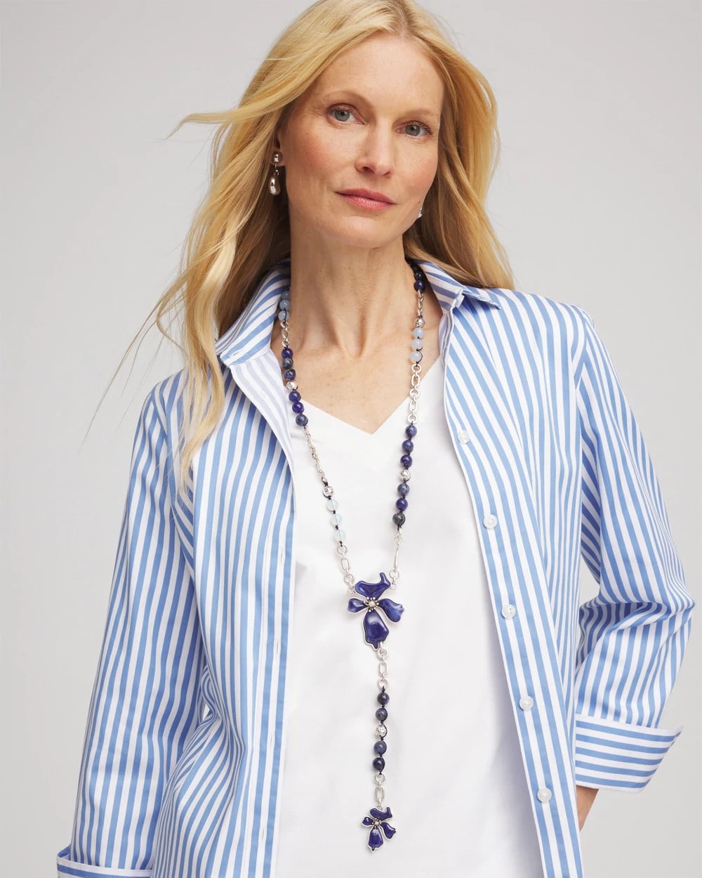 Chico's Everyday - Blue Flower Long Y-Necklace Blue