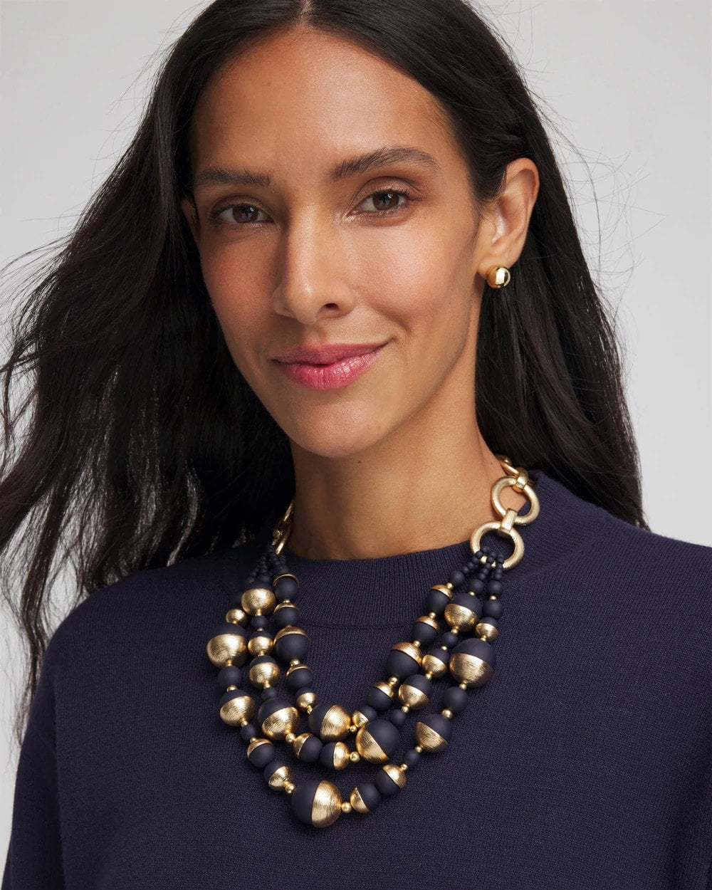 Chico's Essential - Gold & Navy Bead Necklace Navy