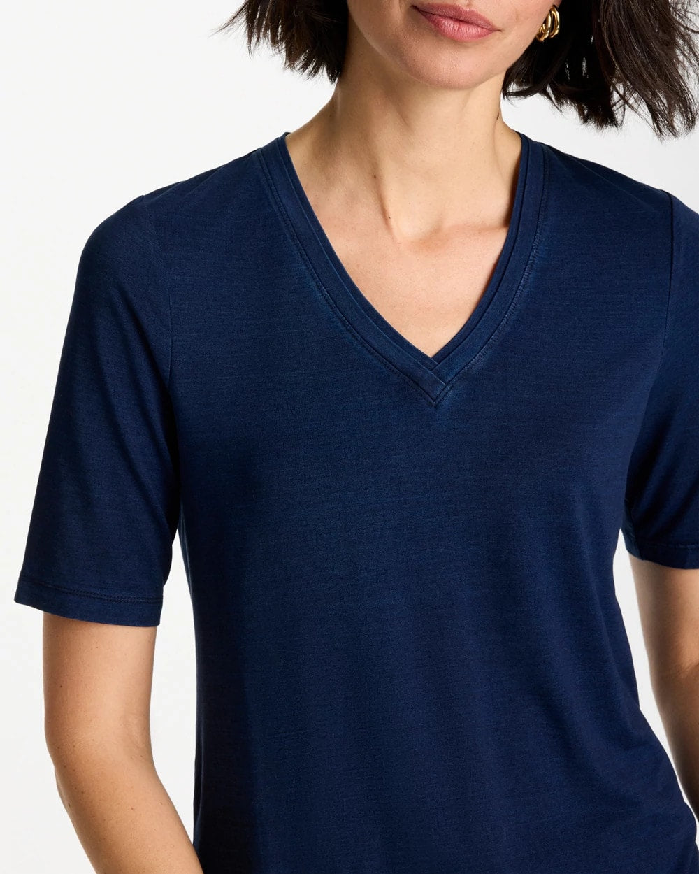 Chico's Discount - Cotton Slub V-Neck Tee Riviera Authentic