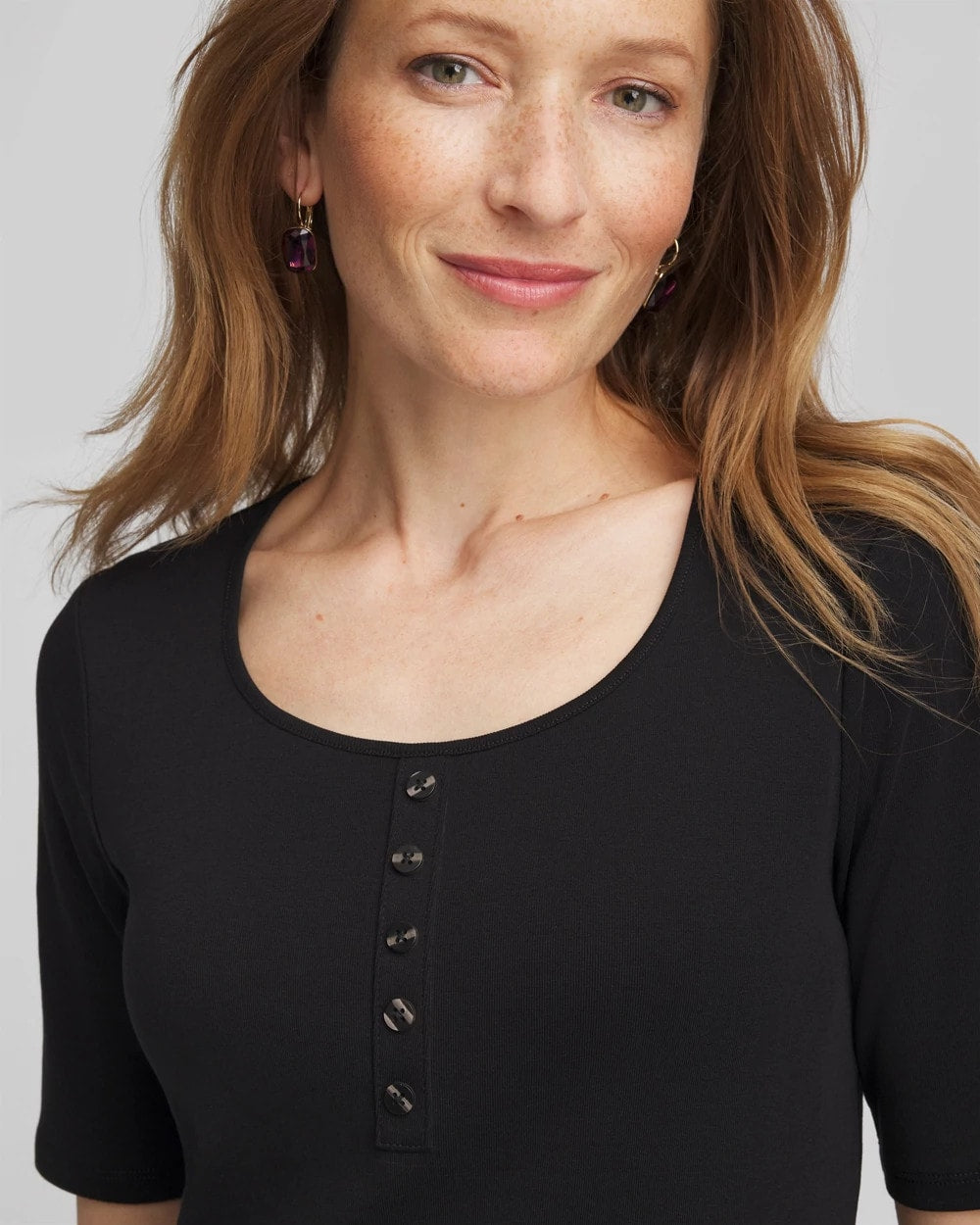 Chico's Premium - Pima Cotton Henley Tee Black
