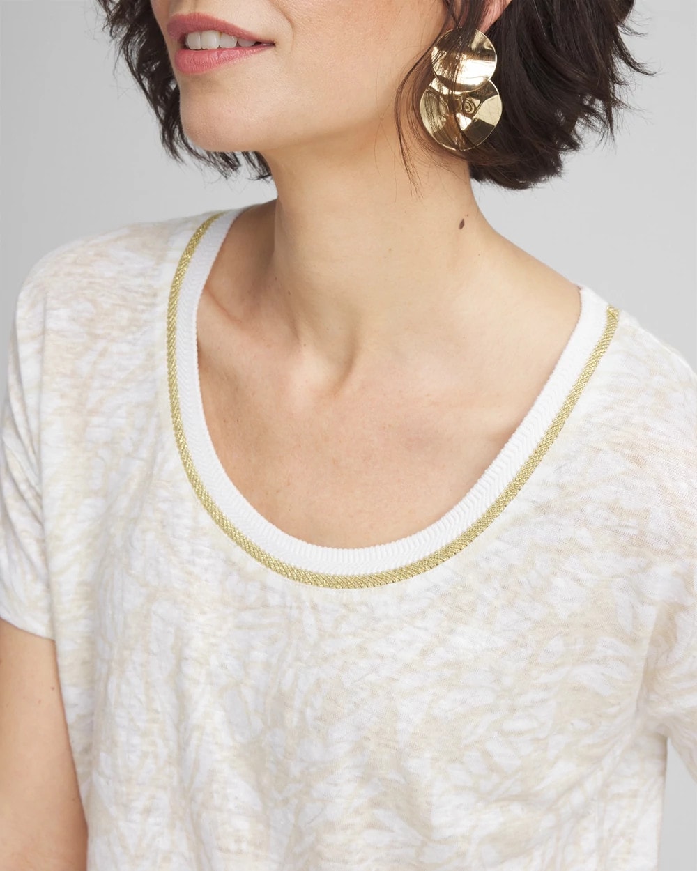 Chico's Deals - Printed Sweater Trim Linen Tee River Rock