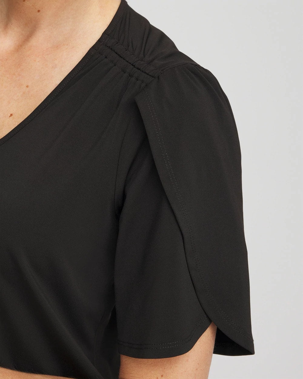 Chico's Everyday - Petal-Sleeve Voop Neck Tee Black
