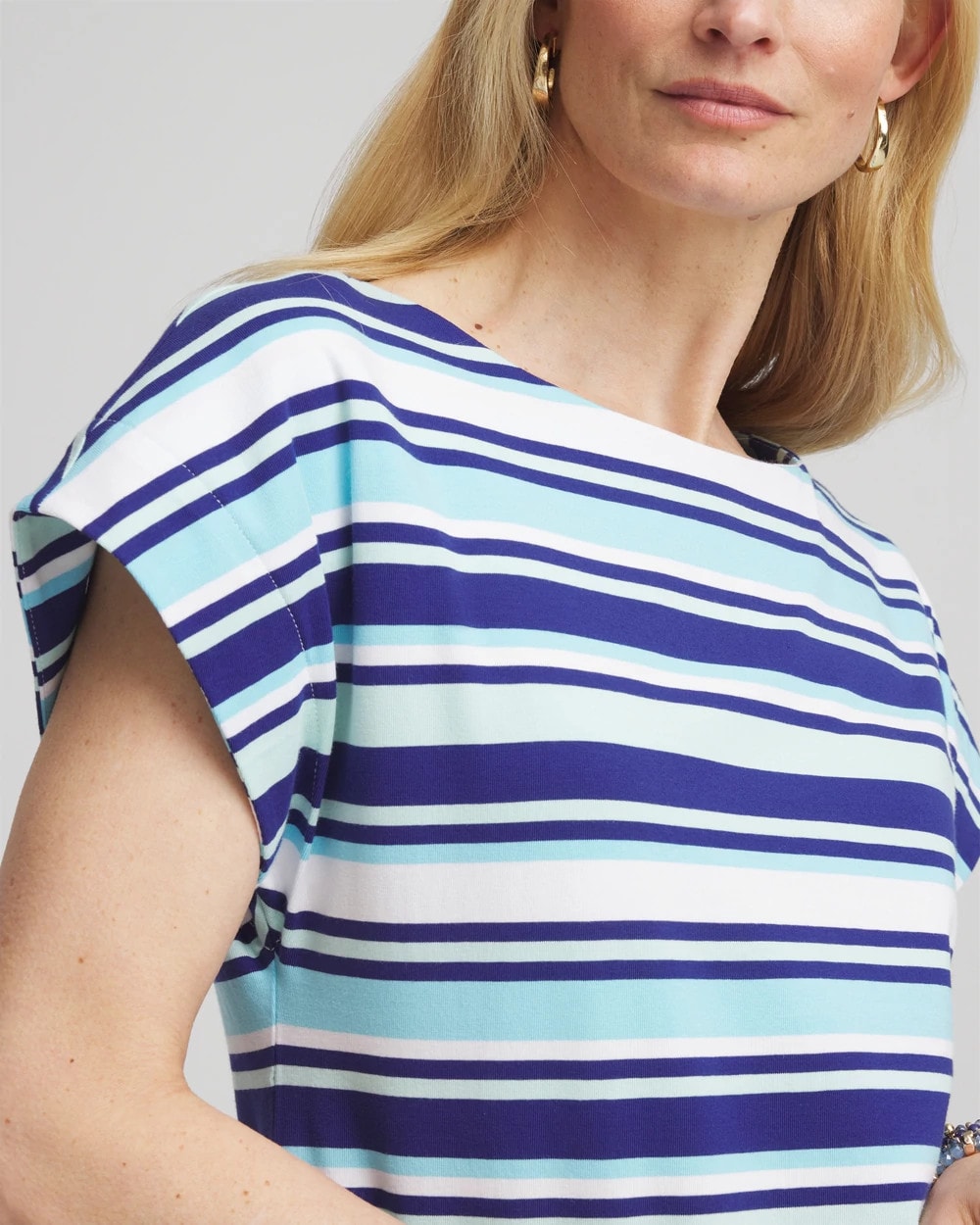 Chico's Hot Sale - Stripe Modern Cap Sleeve Tee Paradiso Blue