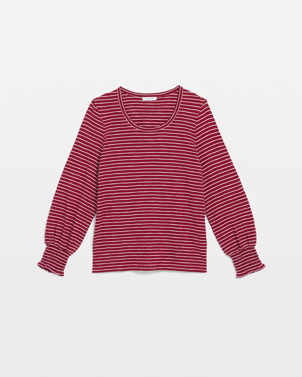 Chico's Quality - Smocked-Sleeve Cotton-Slub Tee Russet Red