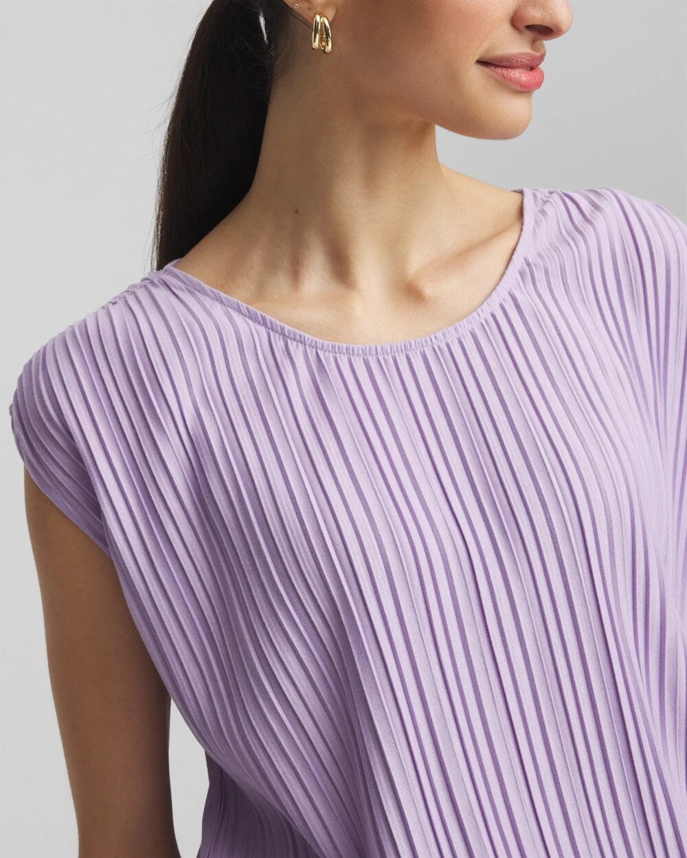 Chico's Hot Sale - Pleated Bubble-Hem Tee Gentle Lavender