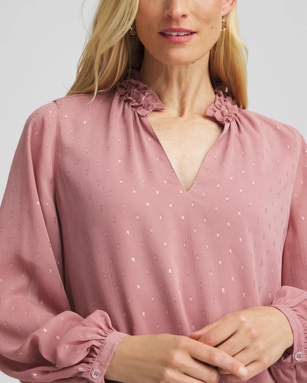 Chico's Best Seller - Ruffleneck Lined Georgette Blouse Dusty Rose