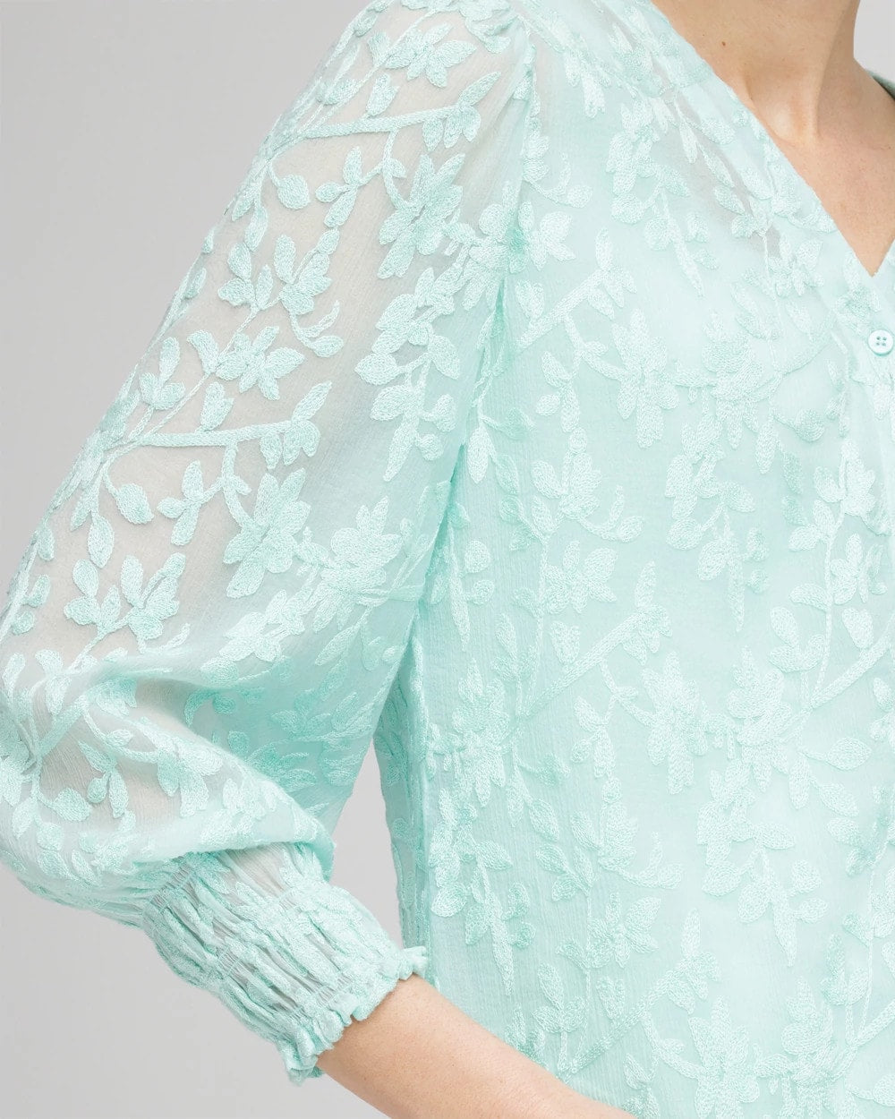 Chico's Latest - Floral Soutache V-Neck Blouse Teal Waters