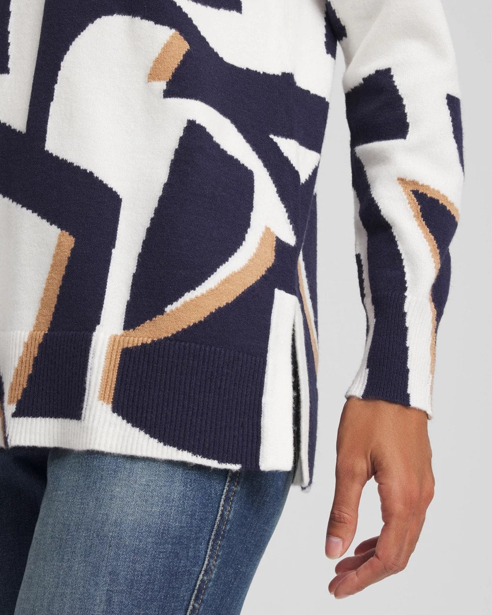 Chico's New - Geo Intarsia V-Neck Tunic Passport Blue