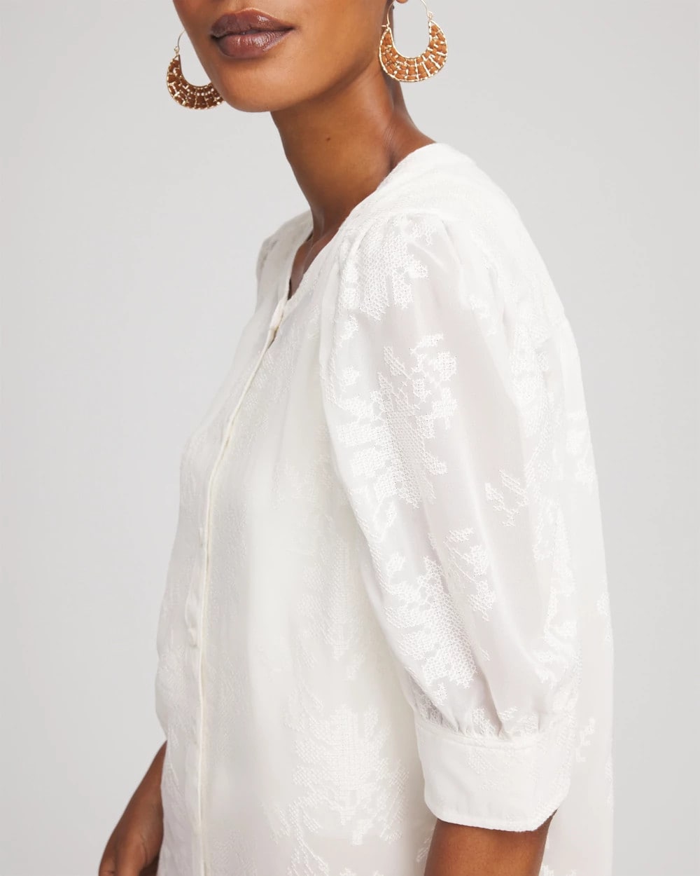 Chico's Trending - Chiffon Puff Sleeve Shirt Ecru
