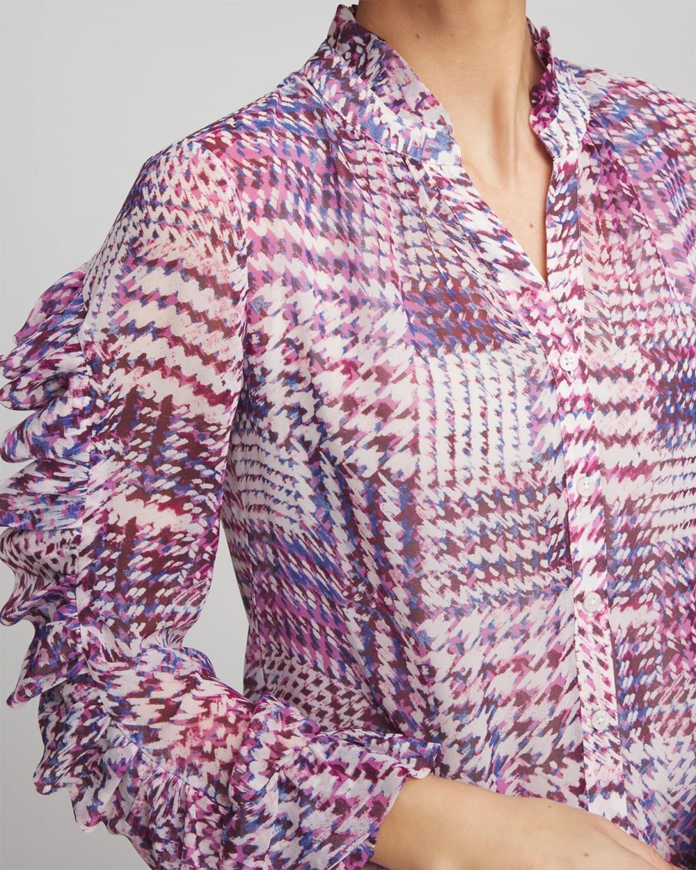 Chico's Latest - Gingham-Print Georgette Blouse Gooseberry