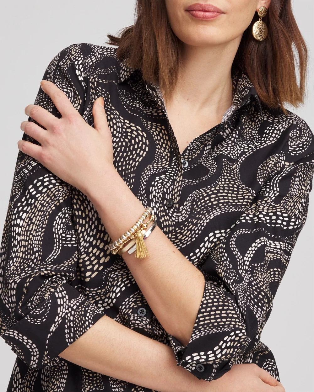 Chico's Popular - No Iron™ Sateen Swirls Print Shirt Black