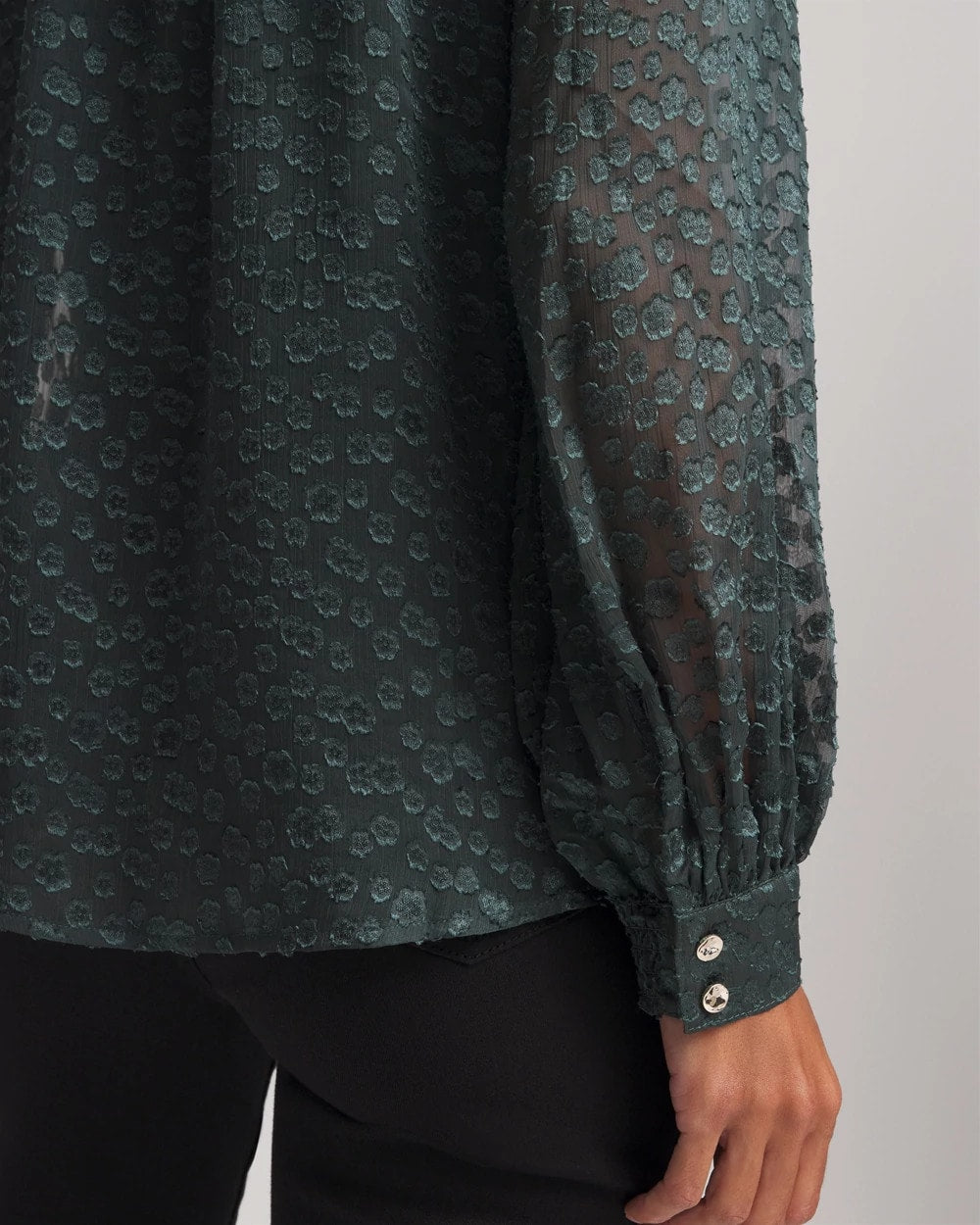 Chico's Best Seller - Clip-Dot Billow-Sleeve Blouse Darkest Spruce