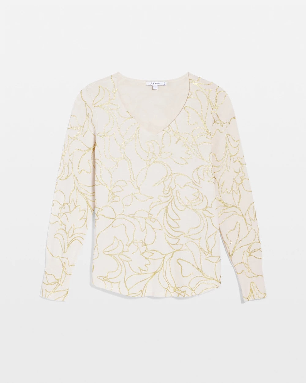 Chico's Essential - Ella Foiled V-Neck Sweater English Cream