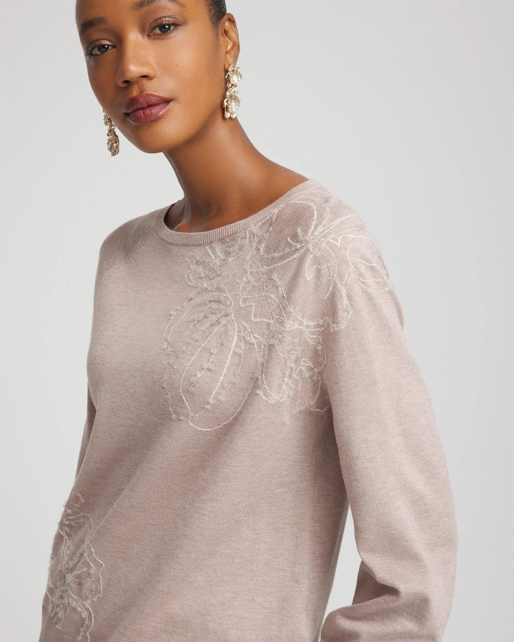 Chico's Trending - Embroidered Pull-Over Boatneck Sweater Rocky Mountain